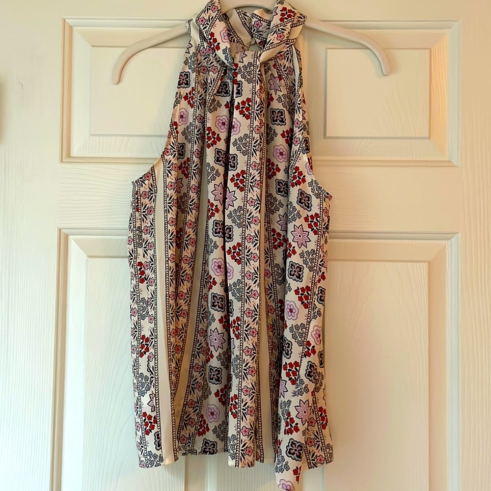Ann Taylor Sleeveless Blouse Floral High Neck Size MP